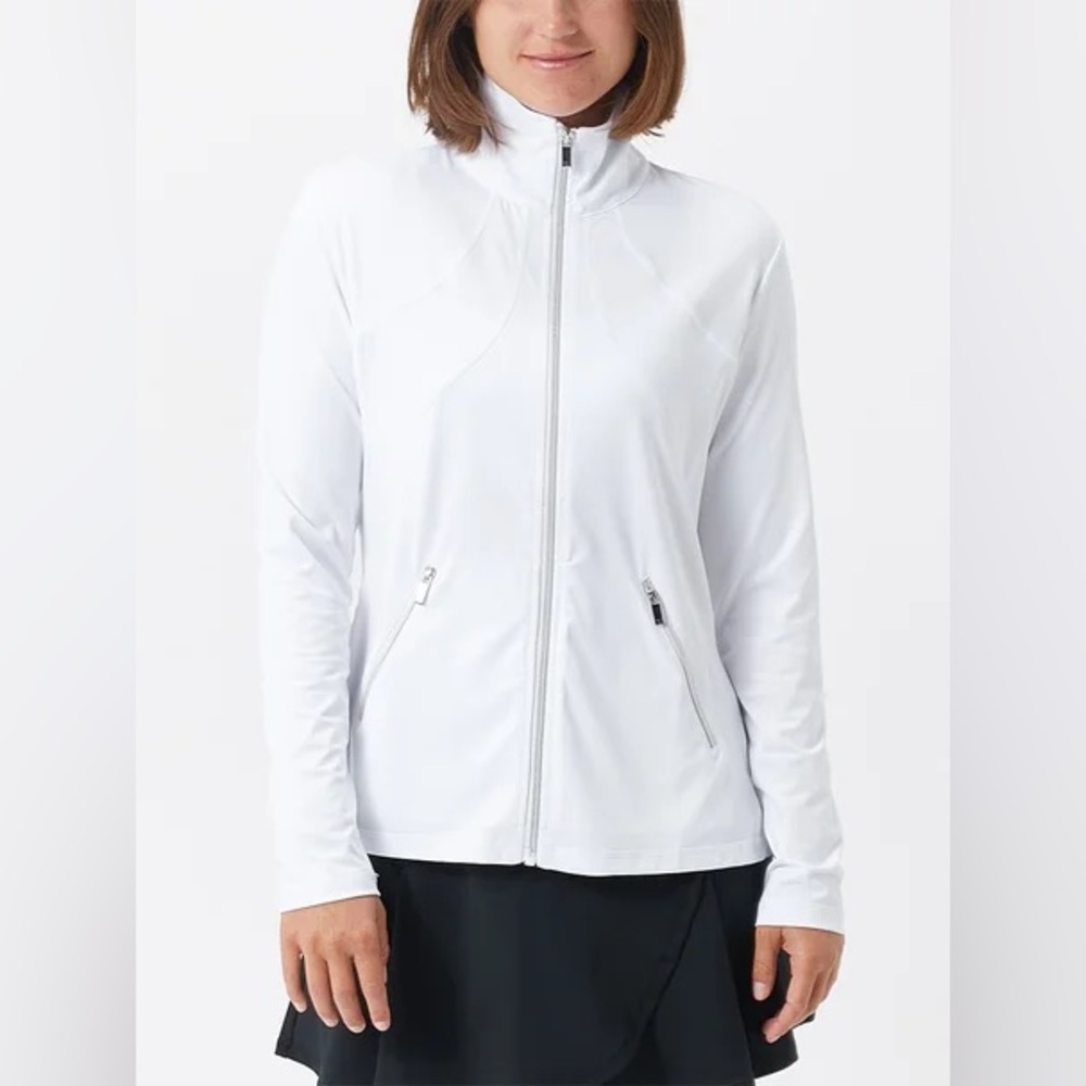 Tail Women's M Essential Rachel Jacket Bright White Ruffled Back Peplum Mesh